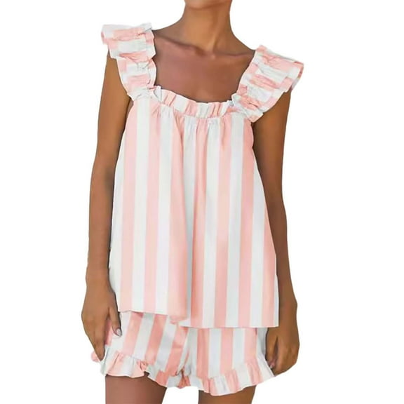 yunLCZ Womens Nightgowns Women's Pajama Set Soft Cotton Set Summer 2 Outfits Ruffle Trim Top And Shorts Set Sleepwea Sleepdress