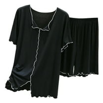 yunLCZ Womens Nightgowns Women's Pajama Sets 2 Piece Sleepwear Tops And Sleep Shorts Set Soft Set With Pockets Summer Pajama Dress