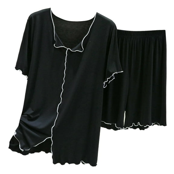 yunLCZ Womens Nightgowns Women's Pajama Sets 2 Piece Sleepwear Tops And Sleep Shorts Set Soft Set With Pockets Summer Pajama Dress