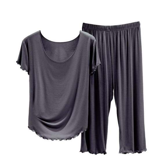 yunLCZ Womens Nightgowns Women's Solid Color Pajamas Round Neck Short Sleeved Pajamas And Capris Pajama Set Sleepdress