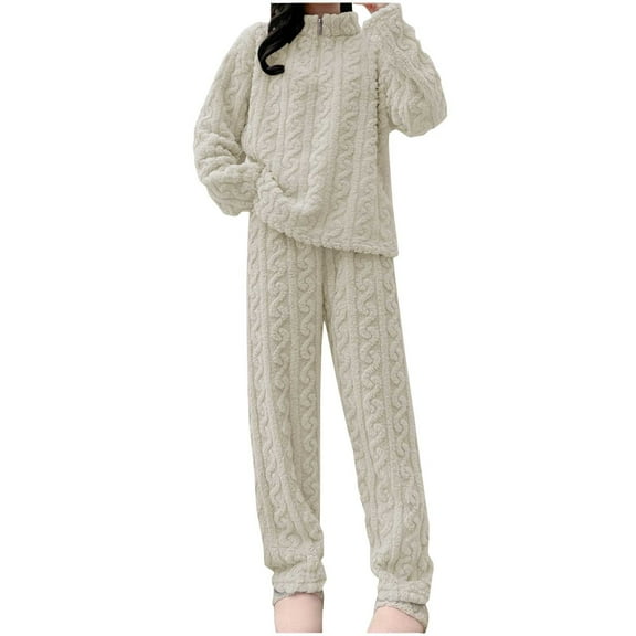 yunLCZ Womens Nightgowns Womens Fuzzy Pajama Sets Warm Cozy Winter Sets Fleece Set Loose Comfy Ladies Plush Sleepwear Sleepwear