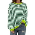 thumbnail image 1 of yunLCZ Womens Sweatshirt Women Oversized Striped Color Block Long Sleeve Crew Neck Sweatshirt Casual Loose Pullover Y2K Shirt Top Polyester,Spandex Green XL, 1 of 9