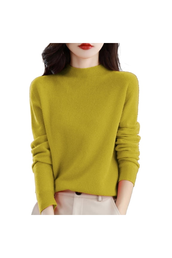Womens Sweatshirt Women's 100% Merino Wool Seamless Sweater Mock Neck First-Line Ready to Wear Long Sleeve Knitted Pullover Tops polyester Yellow XXXL