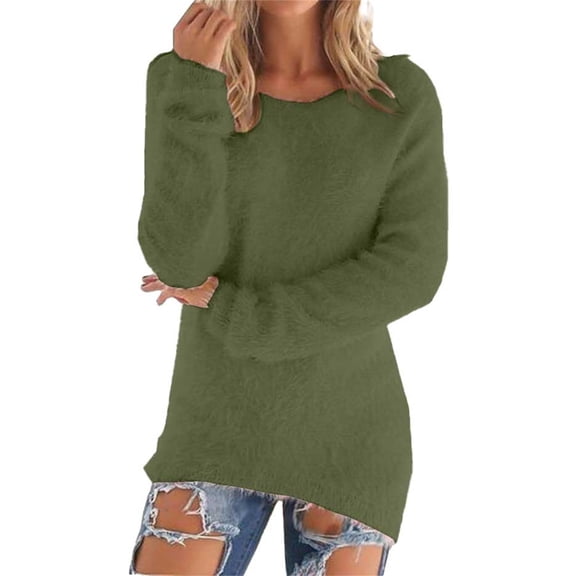 yunLCZ Womens Sweatshirt Women's Fashionable Long Sleeve Pullovers Loose Fluffy Fuzzy Jumper Sweater Polyester,Spandex GN2 M