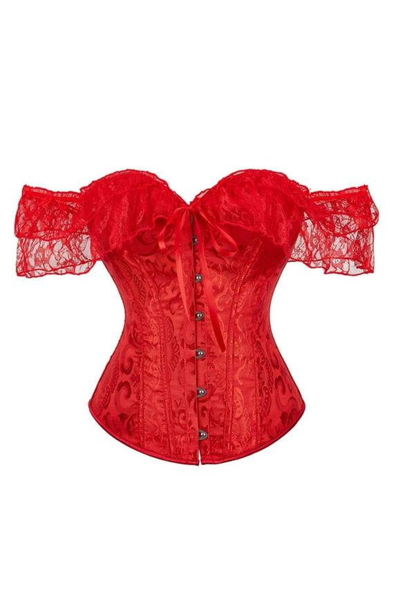 Womens Waist Trainer Corset Women Floral Lace Off Shoulder Corset Bustier Boned Overbust Corset Bodyshaper Lingerie Top