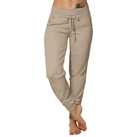 yunLXC Clearance Plus Size Pants for Women Sweatpants For Women Solid Pants Bottom Joggers Pajama Yoga Pants women's casual pants with pockets elastic waist Khaki XL