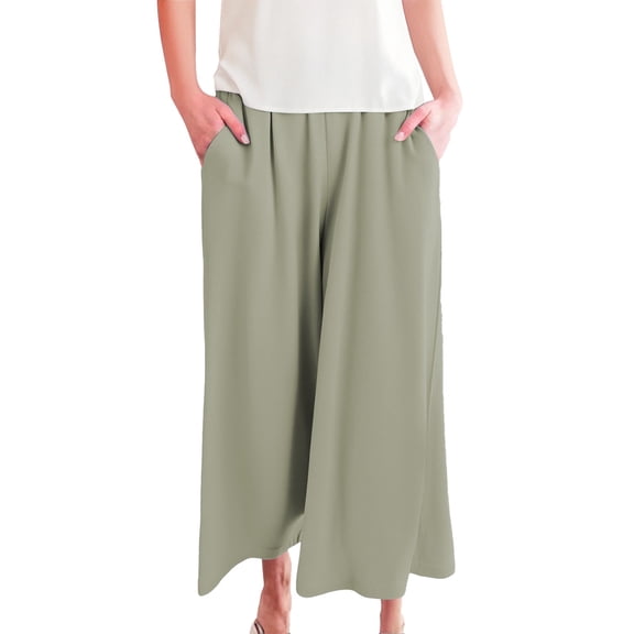 yunLXC Clearance Sale Casual Pants for Women Skirt Pants Women's Summer 2025 Waist Slimming A Line Skirt Casual Fashionable Wide Leg Pants lightweight summer pants for women breathable Green XL