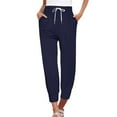 thumbnail image 1 of yunLXC Clearance Sale Casual Pants for Women Sweatpants For Women Pants Drawstring Casual Fashion Solid Color Cropped Pants women's casual pants with pockets elastic waist Navy XXL, 1 of 5