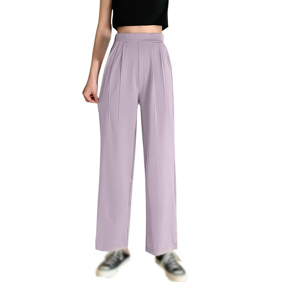 yunLXC Clearance Sale Summer Pants for Women 2025 New Women's High Waisted Straight Leg Casual Trousers women's casual pants with pockets elastic waist Purple L