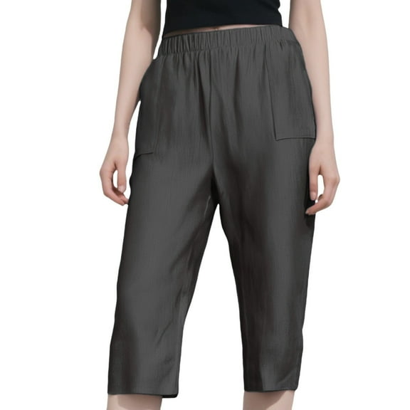 yunLXC Clearance Sale Summer Pants for Women Women's New Elastic Waisted American Workwear Denim Casual Shorts lightweight summer pants for women breathable Black L