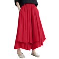 thumbnail image 1 of yunLXC Clearance Women's Pants Cotton And Linen Wide Leg Pants Artistic Solid Color Cropped Pants Women's Skirt Pants women's casual pants with pockets elastic waist Red A, 1 of 5