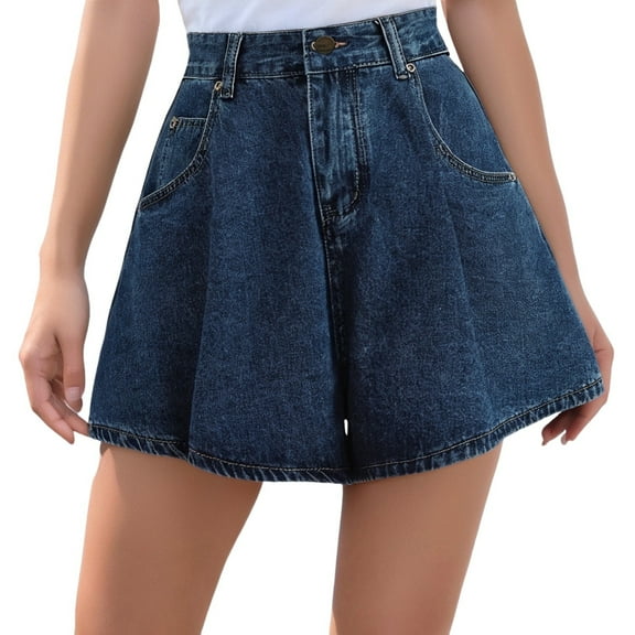 yunLXC Clearance Women's Pants Women's Denim Shorts Summer Thin High Waist Jeans Slim A Line Wide Leg Shorts plus size work pants for women Blue M