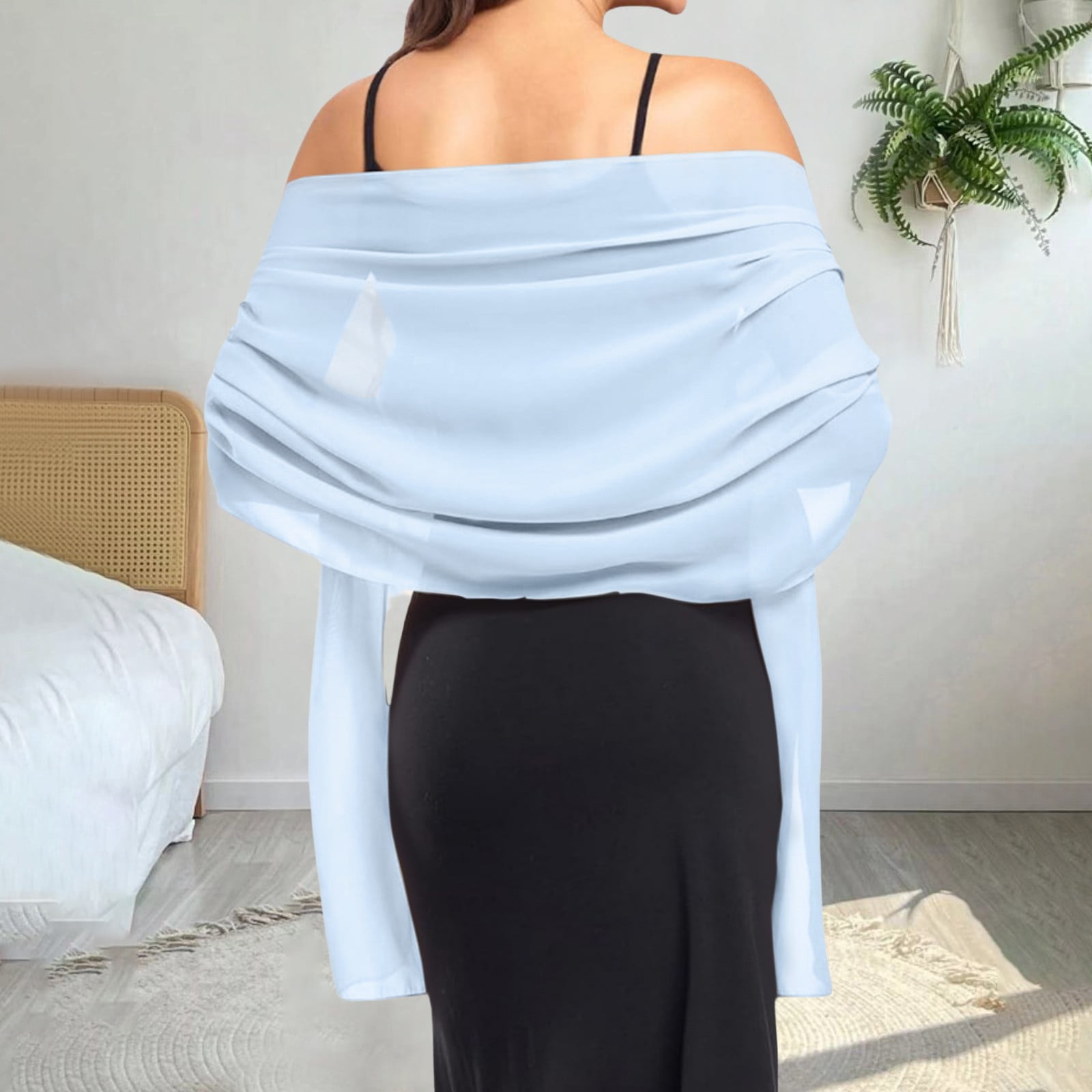 Châle / Écharpe Vintage Femme Bleue Transparente à Motifs Fleuris | Occasion Très Bon État