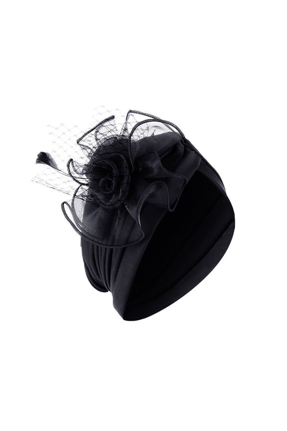 Hijab Cap for Women Black Muslim hat Women India Mesh Floral Ball Hat Ruffle Cancer Chemo Beanie Wrap Cap One Size 1PC