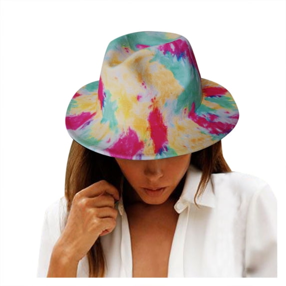 yunLXY Muslim Hat Blue Tie-Dye Printed Hat for Women Mens Wide Jazz Hat Tie-Dye Hat forParty One Size