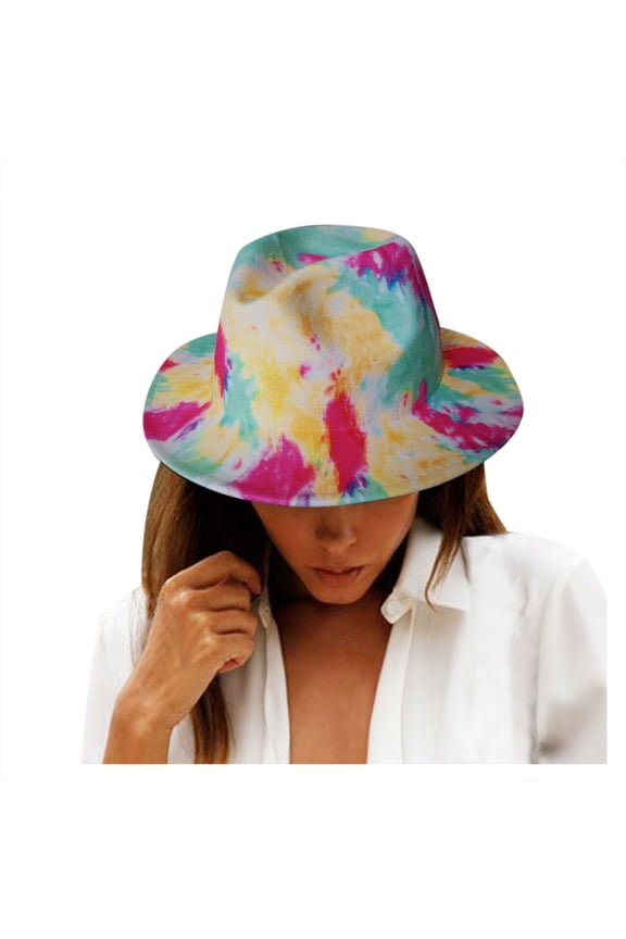 yunLXY Muslim Hat Blue Tie-Dye Printed Hat for Women Mens Wide Jazz Hat Tie-Dye Hat forParty One Size