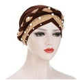 thumbnail image 1 of yunLXY On Sale Hijab for Women Under $5 Women Muslim Baotou Hat Milk Silk Two-color Nail Beads Braid Turban Hat, 1 of 5