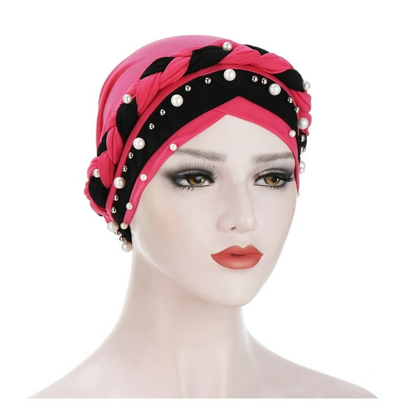yunLXY On Sale Dubai Turban Under $5 Women Muslim Baotou Hat Milk Silk Two-color Nail Beads Braid Turban Hat