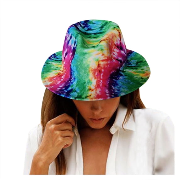 yunLXY Hat Multicolor Tie-Dye Printed Hat for Women Mens Wide Jazz Hat Tie-Dye Hat forParty One Size