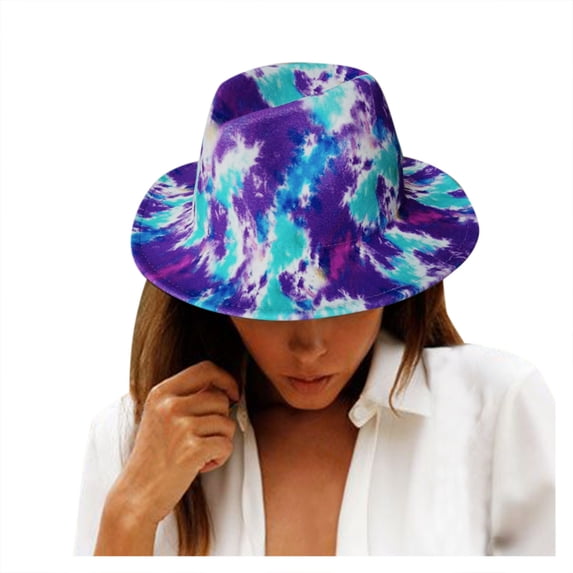 yunLXY Hat Purple Tie-Dye Printed Hat for Women Mens Wide Jazz Hat Tie-Dye Hat forParty One Size