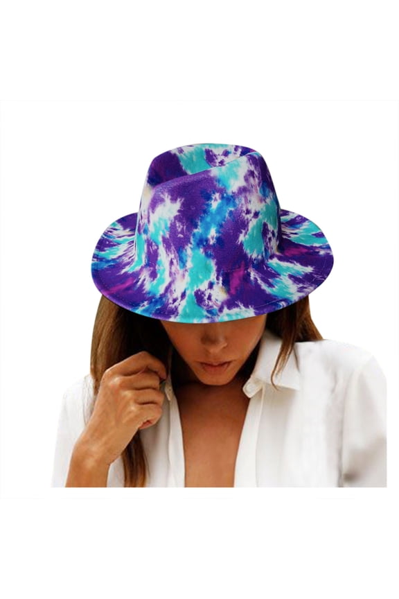 yunLXY Hat Purple Tie-Dye Printed Hat for Women Mens Wide Jazz Hat Tie-Dye Hat forParty One Size