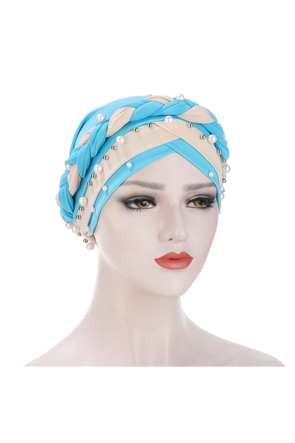 yunLXY Clearance Sales Turban Hats for Women Under $5 Women Muslim Baotou Hat Milk Silk Two-color Nail Beads Braid Turban Hat