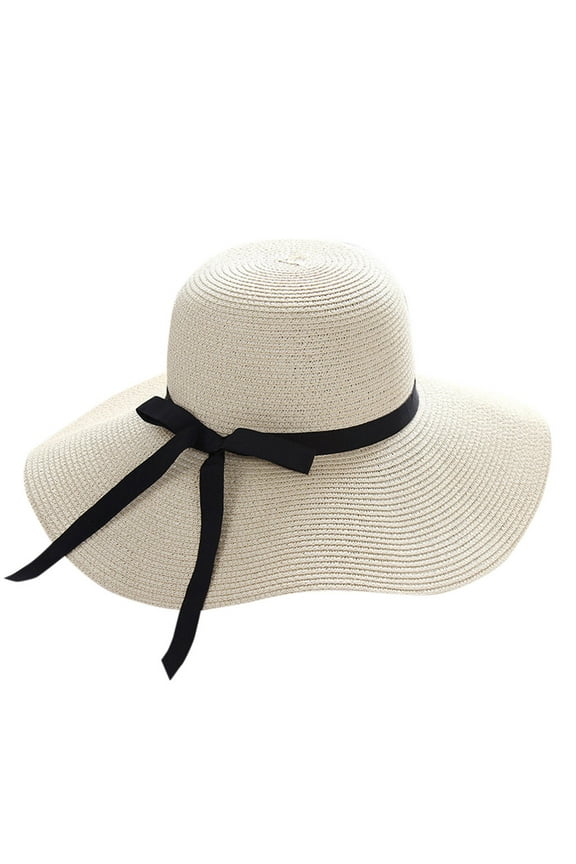 Hat White New Women Ladies Floppy Beach Sun Foldable Cap Summer Wide Brim Straw Hat One Size