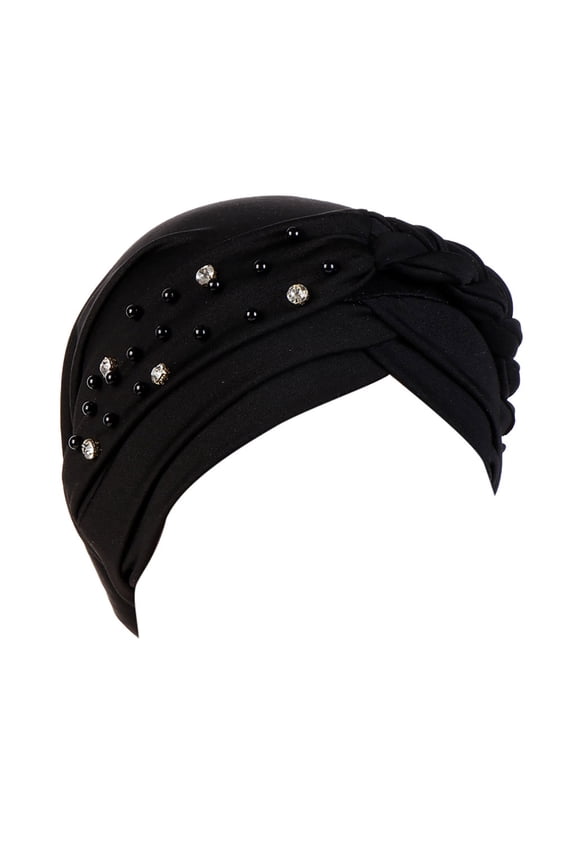 Summer Caps Black hat Women Beading India Hat Ruffle Cancer Chemo Beanie Turban Wrap Cap One Size 1PC