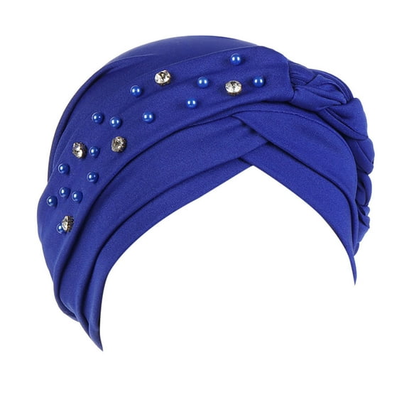 yunLXY Summer Caps Blue hat Women Beading India Hat Ruffle Cancer Chemo Beanie Turban Wrap Cap 1PC