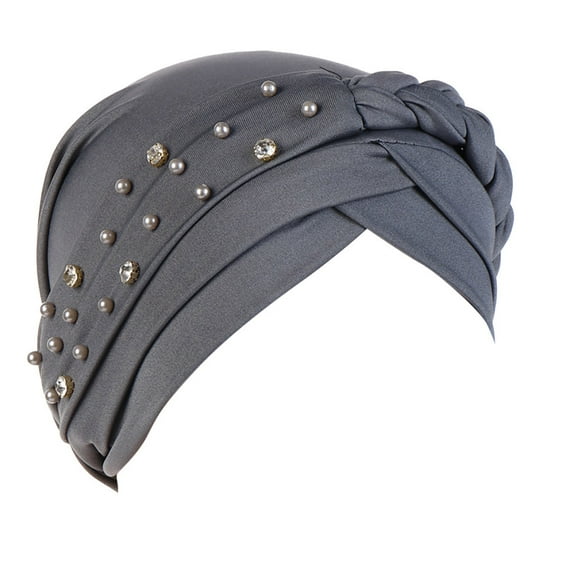 yunLXY Summer Caps Grey hat Women Beading India Hat Ruffle Cancer Chemo Beanie Turban Wrap Cap 1PC