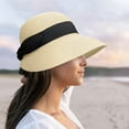 thumbnail image 1 of yunLXY Under $5 Beige Beach Sun Straw Hats for Women, UPF 50+ UV Sun Protection Wide Brim Summer Straw Hat Foldable Packable Roll up Cap, 1 of 4