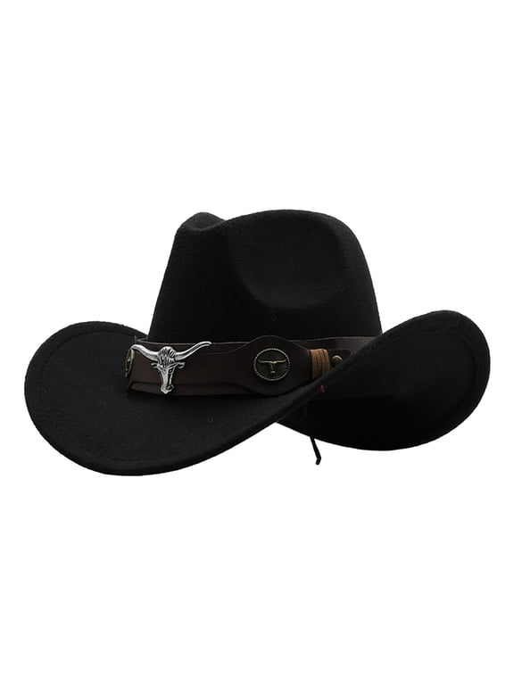 Under $5 Black Womens Western Cowboy Hats Studded Pinched Western Cowgirl Hats Wide Brim Fedoras Hat with Belt Buckle