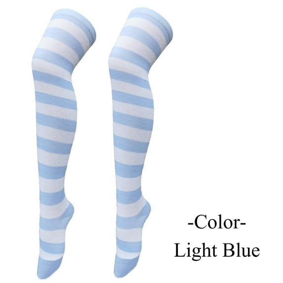 yunLXY Under $5 Blue Halloween Costumes Knee High Socks - Over the Knee Striped Thigh High Costume Accessories Stockings for Men, Women One Size