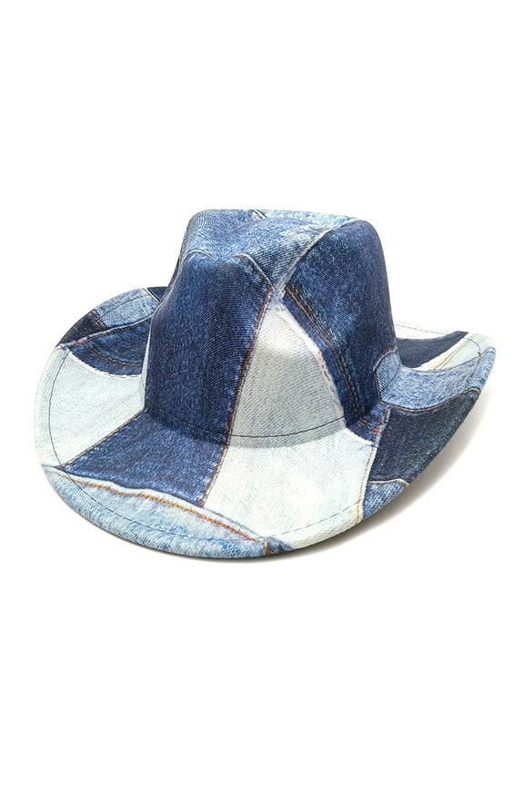 Under $5 Blue Western Cowboy Hat for Men Women Classic Fedora Hat Felt Cowgirls Hats