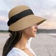 thumbnail image 1 of yunLXY Under $5 Brown Womens Sun Straw Hat Wide Brim UPF 80 Summer Hat Foldable Packable Floppy Beach Hats for Women, 1 of 4
