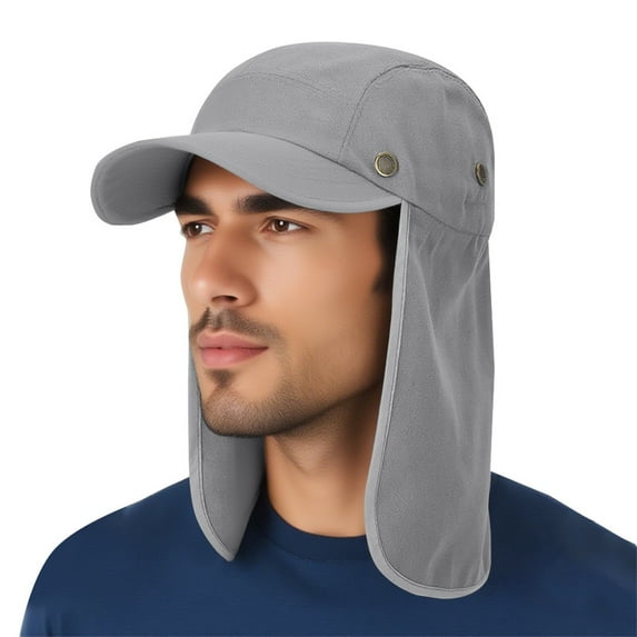 yunLXY Under $5 Gray Outdoor Sun Hat Detachable Neck Face Flap UPF 50+UV Protection Visor Fishing Hats with Neck Flap for Men & Women