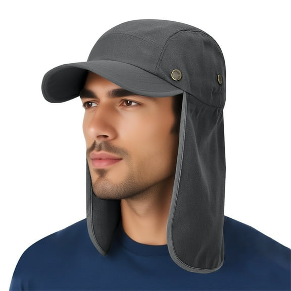 yunLXY Under $5 Gray Outdoor UPF50  Sun Hat Wide Brim Fishing Hat with Neck Flap Sun Hat for Men Women