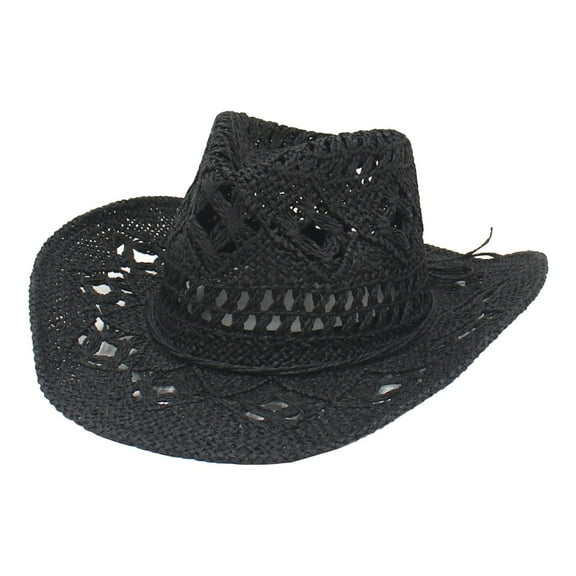 yunLXY Under $5 Men's Women's Straw Cowboy Hat Cowgirl Women Sun Hat Western Cowboy Hat Outdoor Sun Protect Black