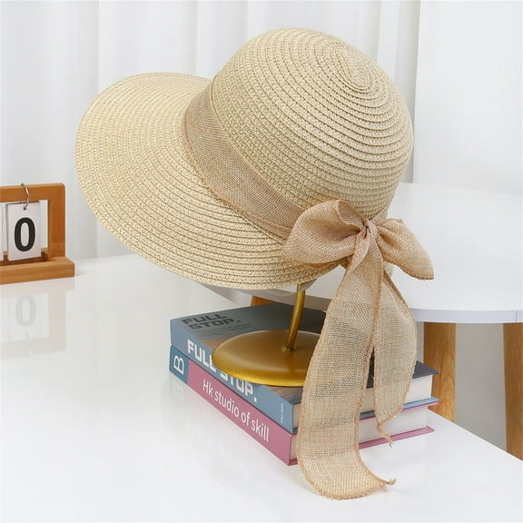 yunLXY Under $5 Multicolor Womens Mens Wide Brim Straw Panama Hat Fedora Summer Beach Sun Hats UPF Straw Hat for Women