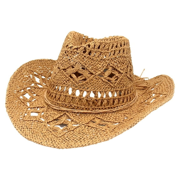 yunLXY Under $5 Straw Round Up Cowboy Hat – Stylish and Versatile Straw Hat for Men and Women - One Size Coffee