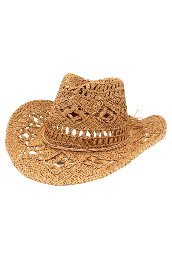 Under $5 Straw Round Up Cowboy Hat – Stylish and Versatile Straw Hat for Men and Women - One Size Coffee