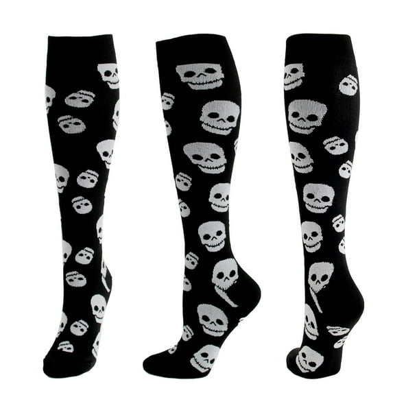 yunLXY Under $5 White Halloween Knee High Socks for Men Women Spooky Gifts Patterned Calf Length Socks for Halloween Adult L