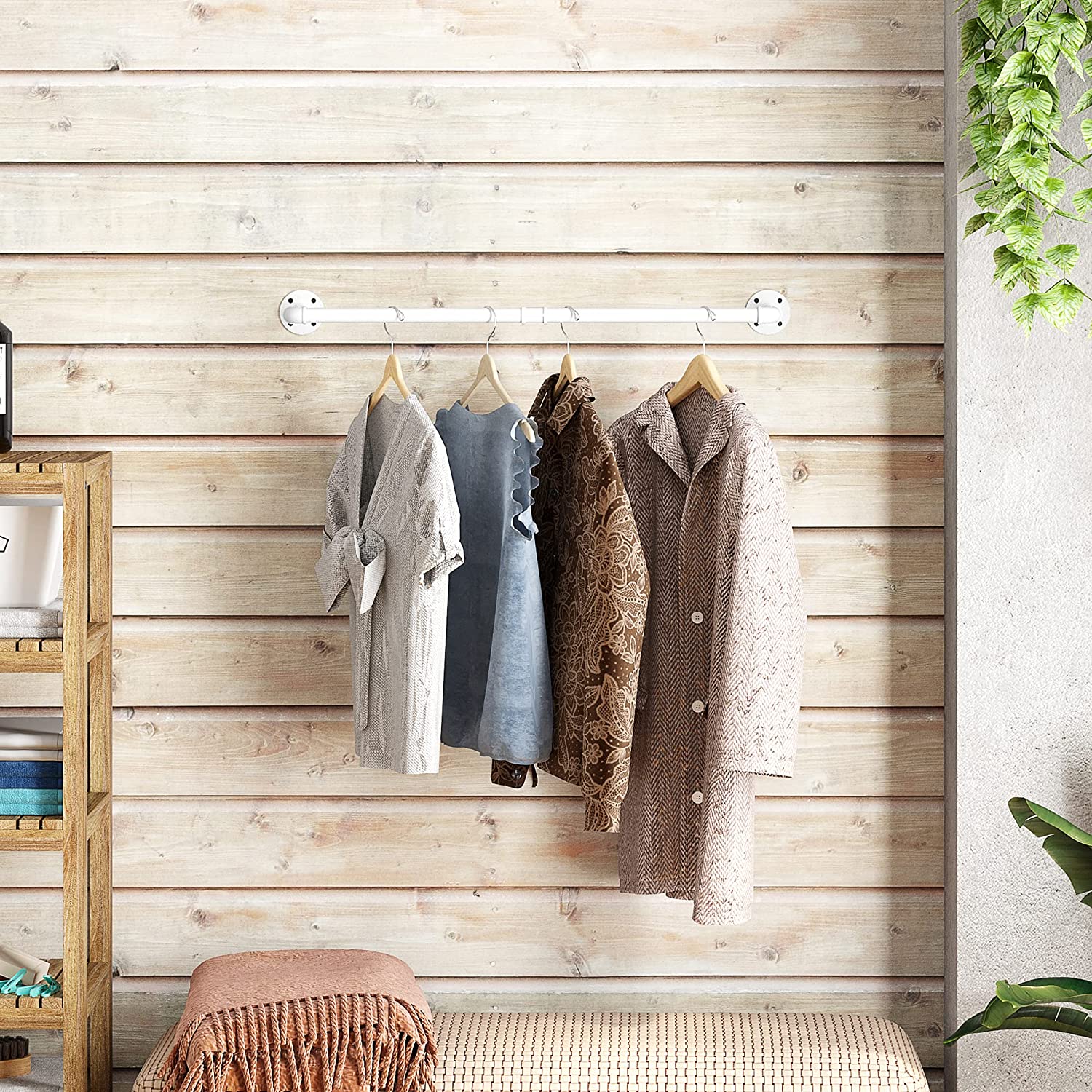 yunmklos Pipe Clothing Rack Wall Mounted Clothes Rack Heavy Duty Space ...