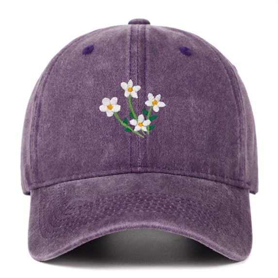 yuqude Under $5 Womens Ball Cap Flower Embroidered Unisex Baseball Cap Soft Unconstructed Adjustable Sun Hat Purple One Size