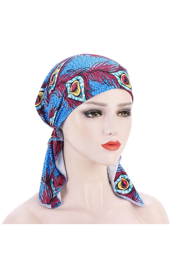 Breezy Head Wrap Women's Soft Pleated Hijab Cap Solid Color Stretchy Comfortable Head Cover Blue,One Size