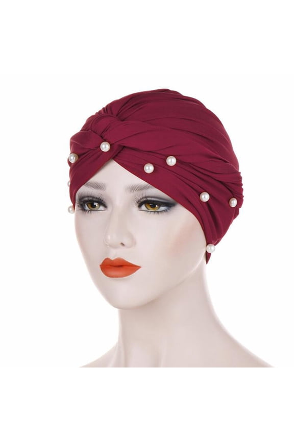 Everyday Modest Wear Women's Minimal Turban Headband Cap Soft Stretchy One Size Head Cover Wine,One Size