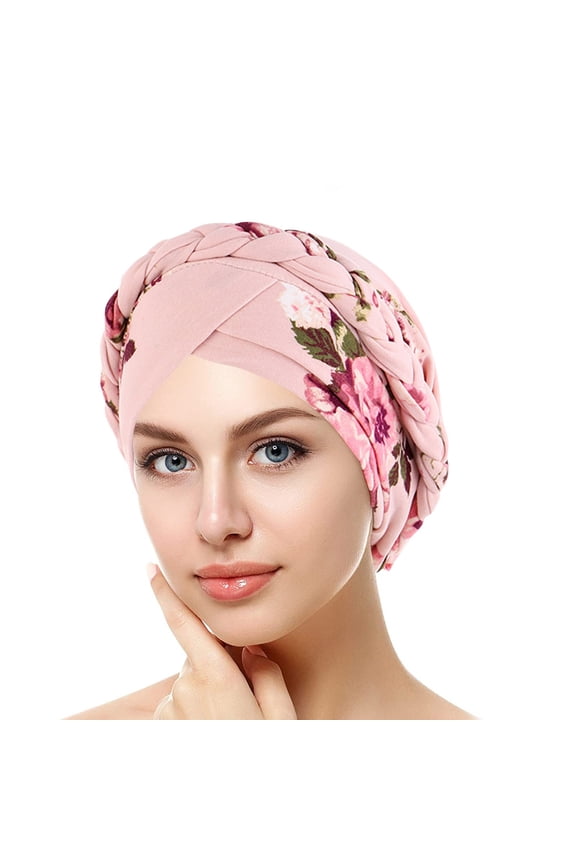 Full Coverage Hijab Chemo Beanie Twisted Braid Design Soft Head Scarf for Hair Loss Coverage Beige,One Size