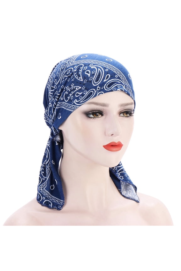 Non-Slip Hijab Chemo Minimal Braid Headwear Comfortable Soft Cap for Daily & Chemo Use Navy,One Size