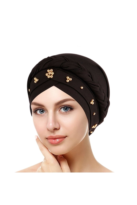 One Size Fit All Women's Daily Pleated Hijab Beanie Soft Solid Color Stretchy Headwear Black,One Size