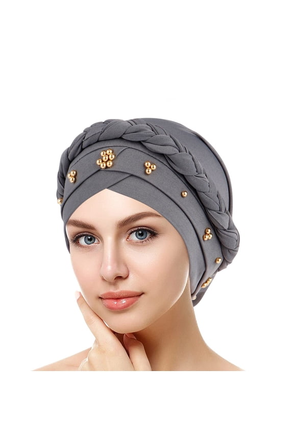 Soft Bonnet Liner Women's All-Match Pleated Turban Hat Solid Color Lightweight Soft Headwear Grey,One Size